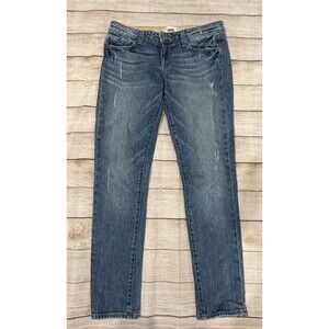Paige Skyline Ankle Peg Blue Denim jeans in a medium wash Distressed size 28